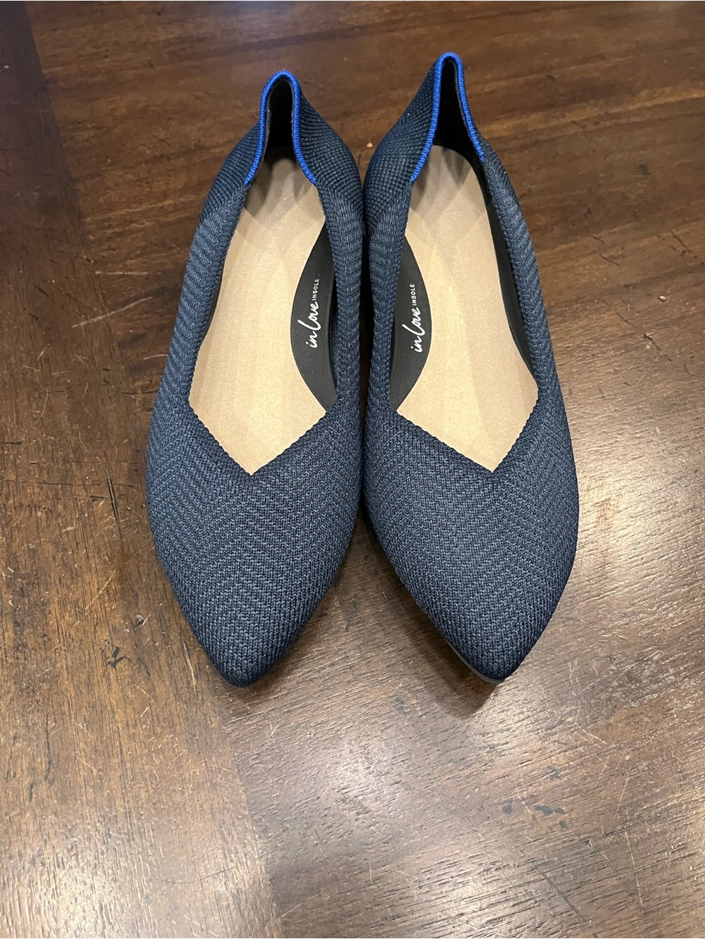 Rothy’s The High Point heels in Navy Herringbone.